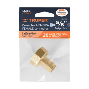 Connettore per Tubo Femmina da 5/8 Pollici in Ottone Massiccio, BOX 6, TRUPER - Product Image 1