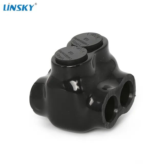 Shanghai Linsky factory LICD2-2 hitam konektor Multi-tap terisolasi entri ganda 2-Port untuk jangkauan kawat 2-14 AWG