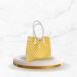 Elegant Adult Fashion Premium <b>Plastic</b> Handbags Weaved Lurik Pattern Indonesia Eco-Friendly Recycled Material Sembagi Yellow - Product Image 3