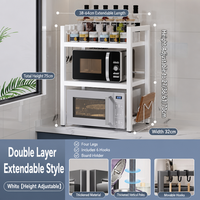 Support de micro-ondes à 2 niveaux, cadre renforcé à double poteau, capacité de charge stable, supports latéraux de 18 mm pour casseroles, poêles et ustensiles de cuisine
