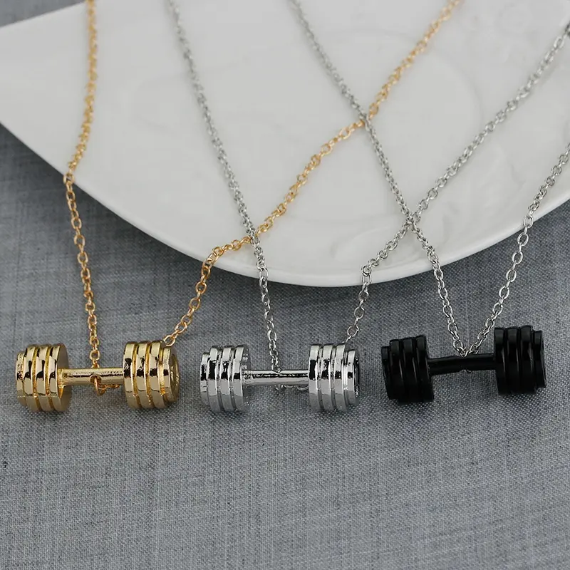 Stainless Steel Sports Fitness Necklaces Fashionable Barbell Couple Pendants Wholesale Manufacturer Direct Selling, Hot Selling