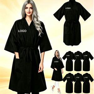 Robe de Salon Kimono Gris et Noir <span class=keywords><strong>Anti</strong></span>-Taches Chimiques pour Clients, Peignoir de Barbier Personnalisable avec Logo pour Studio de Beauté – Vente en Gros - Product Image 1