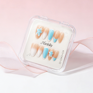 10 <span class=keywords><strong>Uñas</strong></span> Postizas Acrílicas Francesas Pre-Diseñadas con Pegamento, Longitud Media, Forma Almendrada, para Mujeres y Niñas - Product Image 1