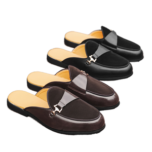 New Men's Comfortable Solid Summer Soft PU Wedding Shoes <b>Flat</b> Slip-On Backless Casual Mules Half Loafers Office & Career - Product Image 1