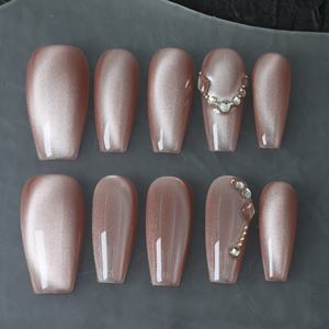 Prix d'usine, vente en gros : Faux ongles à presser faits main, forme cercueil moyenne, effet œil de chat, couvrance totale, en acrylique de luxe, motif papillon - Product Image 3