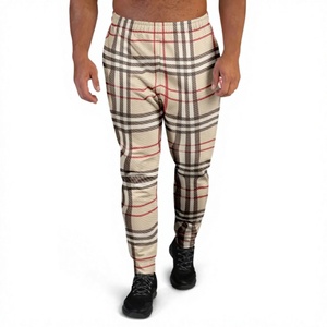 Premium Hombres Beige Plaid Patrón Joggers Pantalones Ropa informal OEM Impresión de etiqueta privada Superior Venta al por mayor Jogger Pantalones de chándal - Product Image 1