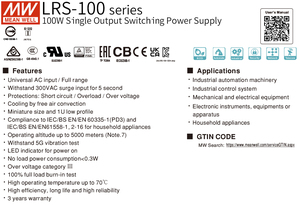 Đài Loan Meanwell LRS-100-<span class=keywords><strong>5</strong></span> Series : 100W 5V 18A DC đầu ra duy nhất chuyển mạch cung cấp điện, 220V To5V - Product Image 6