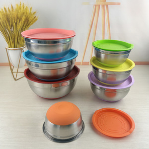<span class=keywords><strong>Set</strong></span> di qualità Premium 7 pezzi in acciaio inossidabile ciotola per insalata con coperchio colorato in Silicone antiscivolo fondo per torte utensili - Product Image 1