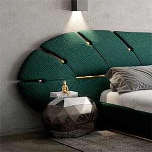 Nieuwste Moderne Luxe Kingsize Breed Hoofdeinde Met Goud Roestvrij Staal Queen Size Stof Slaapkamerbed - Product Image 4