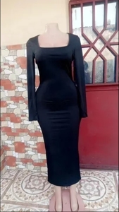 <span class=keywords><strong>Abito</strong></span> Aderente Ecologico da Donna, Manica Lunga, Collo Quadrato, Casual, Estivo-Autunnale, <span class=keywords><strong>Nero</strong></span>, per Feste e Club - Product Image 6