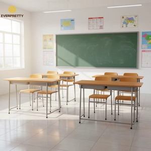 Meubles de classe ergonomiques modernes, ensemble de chaises de bureau doubles en bois simples <span class=keywords><strong>pour</strong></span> étudiants du collège et du lycée - Product Image 1