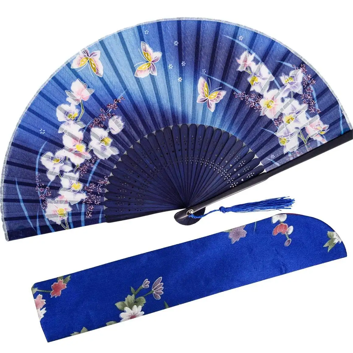 Chinese Vintage Bamboo Fans Floral Hand Held Fan with Tassel for Dance Performance Decoration Wedding Party and Gift