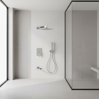 Ensemble douche et baignoire mural carré moderne 3 fonctions en chrome avec tête de douche 10'' et bec en SUS304 avec boîtier électrique