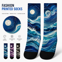 Chaussettes de sport personnalisées imprimées, motif graphique, séchage rapide, 100% coton, ajustement confortable, pour le fitness, le cyclisme et les activités de plein air
