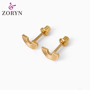 316L Stainless Steel PVD 18K Gold Plated Screw <b>Back</b> Stud <b>Earrings</b> Heart Engraved Letter Hypoallergenic Minimalist for Women - Product Image 2