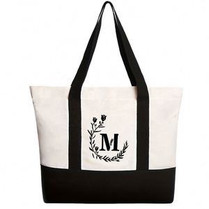Bolsa de Playa de Lona Personalizada con Monograma para Mujer, Regalo con Iniciales Personalizadas para Salidas de Verano y Viajes - Product Image 4