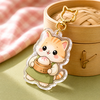 Porte-clés en acrylique personnalisé avec impression publicitaire, motifs chat, mignons, kawaii, anime, aliments asiatiques, Baozi, dessin animé de chat