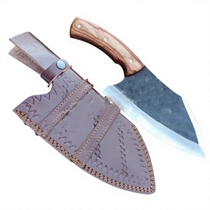 Cuchillo de carnicero de acero de Damasco hecho a mano, de grado industrial, con mango de madera, personalizable, OEM, funda de cuero única con cuchillos - Product Image 5