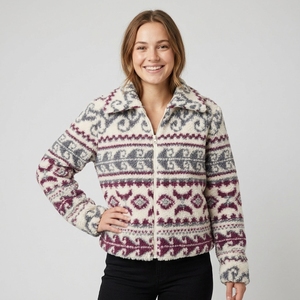 Polyester Fleece Jacket Winter Thick Warm Casual Jacquard Zipper Fleece Windbreaker Cardigans Coat for Women