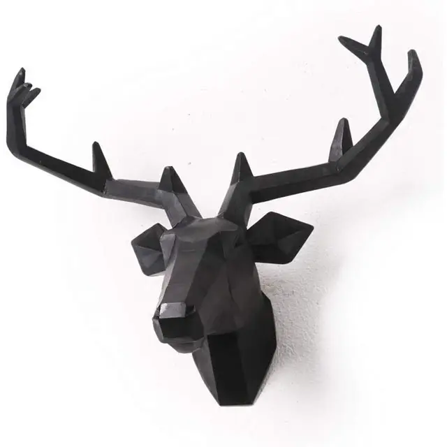 Black Faux Taxidermy Resin Deer Head in Animal Head Wall Decor Deer Head Wall Mount Sculpture (Black)