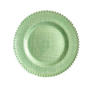 Assiettes de présentation en verre <span class=keywords><strong>vert</strong></span> émeraude perlé de 13 pouces pour mariage, vente en gros à prix abordable - Product Image 1