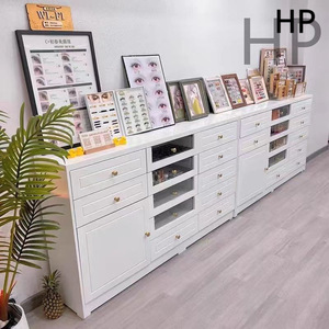 Meuble de salon moderne en bois blanc avec tiroirs de rangement au sol pour vernis à ongles et colle, idéal pour les salons de beauté - Product Image 3