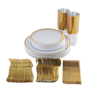 Thiết Kế Mới Dùng Một Lần Wedding Party Vàng Rim Tấm Nhựa Bộ Đồ Ăn Bộ Đồ Ăn - Product Image 2