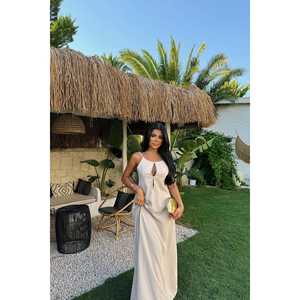 FABIENNE <b>LINEN</b> <b>DRESS</b> Crocheted Plus-Size Short <b>Dress</b> for <b>Women</b> Square Collar Empire Waistline Elegant Day Outfit Ruffles Dot - Product Image 1