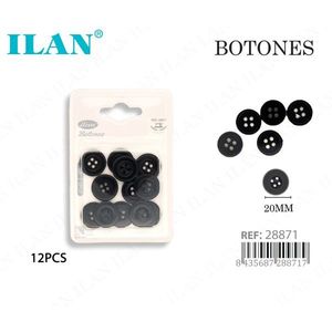 Bottoni Neri Ilan 20mm 12 Pezzi per Cucito e Abbigliamento - Product Image 2
