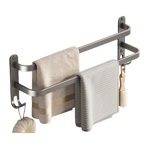 Porte-serviettes gris anthracite, support mural sans perçage pour salle de bain, barre de suspension pour serviettes, rangement pour toilettes - Product Image 1