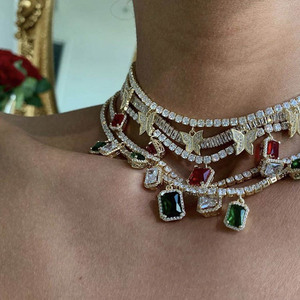 Cadena de eslabones con corazón cubano para <span class=keywords><strong>mujer</strong></span>, cadena de <span class=keywords><strong>tenis</strong></span> con dije de mariposa, Gargantilla, collar de borboleta, joyería de hip hop - Product Image 4