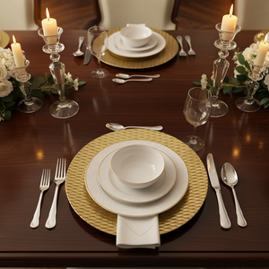 Platos de Presentación de Plástico PP Duradero de 13 Pulgadas de Alta Calidad, Color Dorado, con Diseño Personalizado, Reutilizables para Bodas, Cumpleaños, Cenas y <span class=keywords><strong>Playa</strong></span> - Product Image 3