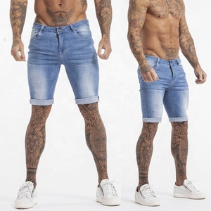 Pantaloni <span class=keywords><strong>Super</strong></span> Skinny alla moda Dropship pantaloncini di <span class=keywords><strong>Jeans</strong></span> strappati blu alti elasticizzati per gli uomini pantaloncini di <span class=keywords><strong>Jeans</strong></span> elastici - Product Image 1