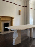 Table à manger rectangulaire en pierre naturelle personnalisée, style Wabi-Sabi européen, créative, en pierre calcaire, pour réception B&B, étanche