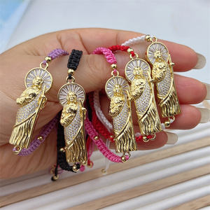 Bracelets de corde San <span class=keywords><strong>Judas</strong></span> en zircon cubique plaqué or 18 carats faits à la main Bracelet tressé St Jude bonne chance en gros - Product Image 6