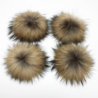 Pompon en fourrure de raton laveur et de renard authentique, moelleux et de haute qualité, avec bouton-pression