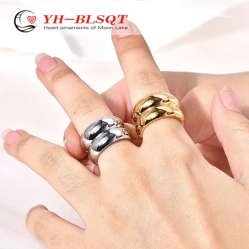 2024 nuevo Ins moda de verano 18K chapado en oro de alta calidad de acero inoxidable estilo Vintage calabaza anillo doble para mujeres