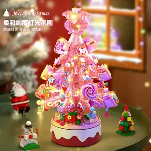 Lele Broer Roze Draaiende Kerstboom Muziekdoos Bouwsteen Speelgoed Vakantiegeschenken Populaire Stijl Kerst 9917-9918