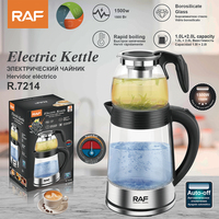 Bouilloire électrique en verre RAF 1500W, bouilloire électrique pour le thé, 2 en 1, capacité 1,0L + 2,0L, verre borosilicate, arrêt automatique