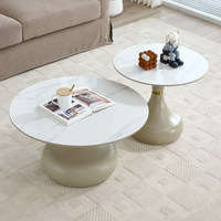 Ensemble de tables basses modernes minimalistes en dalles de pierre ; Tables d'appoint ovales de luxe léger pour petits salons, mobilier de salon