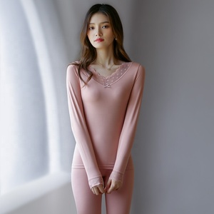 Thermal Underwear <strong>Ladies</strong> Suit Thermal Leggings V-neck Lace <strong>Long</strong> <strong>Johns</strong> Women's Thermal Clothes - Product Image 4