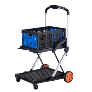 Đa Sử Dụng Hai Tier Đóng Mở Giỏ Hàng 360 ° Cán Bánh Xe Xoay Mua Sắm Giỏ Hàng Với 2 Lưu Trữ Thùng Nhiệm Vụ Nặng Nề Gấp Xe Đẩy - Product Image 2