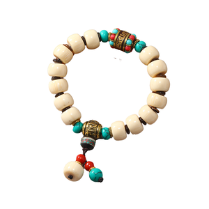 हस्तनिर्मित टिबेटन नेपल विंटेज पारंपरिक बौद्ध चिकित्सा याक हड्डी लोचदार तांबे के आकर्षण फैशन शैली गहने - Product Image 4