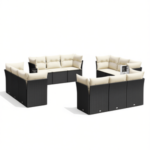 Cream White And Black <b>Rattan</b> Garden <b>Sofa</b> Set 10 Plus Seating Outdoor Furniture Contemporary Design - Product Image 1