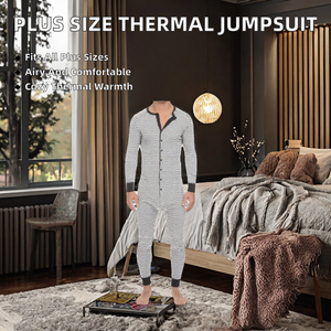 Pyjama en tricot rayé thermique pour homme, taille plus, combinaison à manches longues pour la maison - Product Image 2