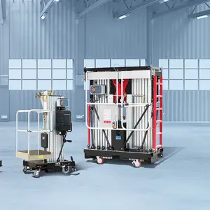 Trailer lift platform kerja udara 12m tiang ganda aluminium Aloi elektrik portabel angkat platform kerja