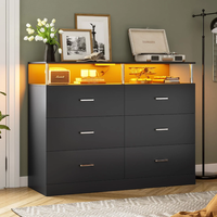 Commode noire pour chambre à coucher avec 6 tiroirs Commodes et coffres à tiroirs avec design en colonne Chambre à coucher moderne Commode large à LED