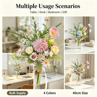 Petites fleurs artificielles en soie, style frais et raffiné, type chrysanthème boule et rose Yu Meiren, pour accessoires de photographie et décoration, bouquet simulé