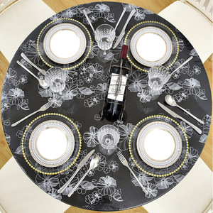 <span class=keywords><strong>Nappe</strong></span> <span class=keywords><strong>ronde</strong></span> en PVC imperméable résistante à l'huile épaissie <span class=keywords><strong>nappe</strong></span> en plastique imprimée <span class=keywords><strong>transparente</strong></span> avec bande élastique Grain de bois - Product Image 3