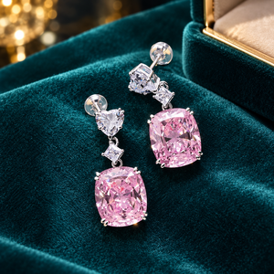 Orecchini pendenti a forma di cuore rosa per donna, gioielli geometrici alla moda Sweet Princess - Product Image 4